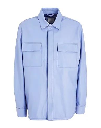 Lilac Solid color shirt LEATHER OVERSIZED SHIRT JACKET