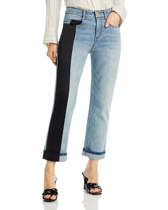 Lili Patchwork High Rise Slim Jeans in Medium Wash & Black