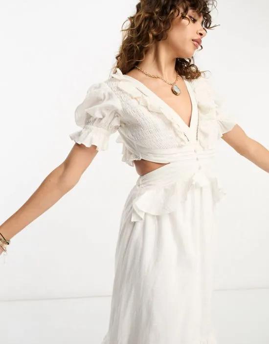 limited edition maxi ruffle dress with open tie back in white