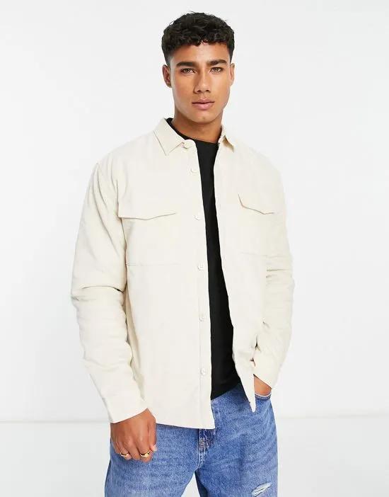 lined cord overshirt in stone