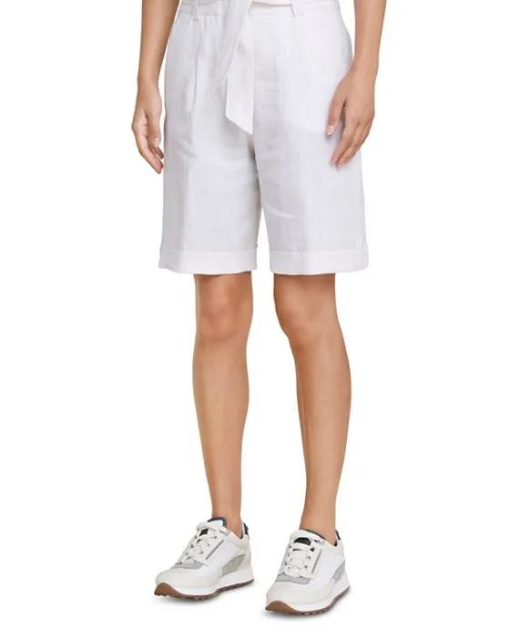 Linen Belted Bermuda Shorts