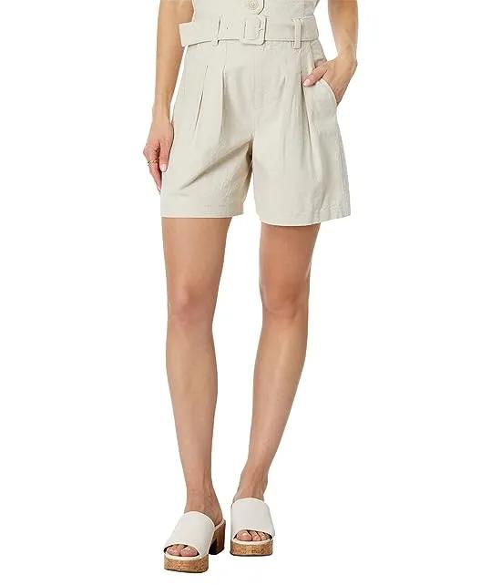 Linen Belted Shorts in Bleached Sand