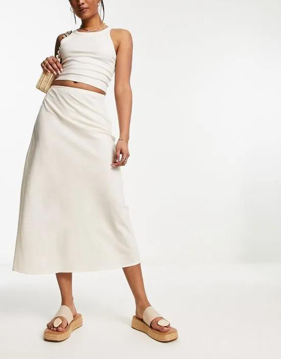 linen bias midi skirt in natural