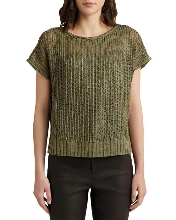Linen Blend Mesh Short Sleeve Sweater 