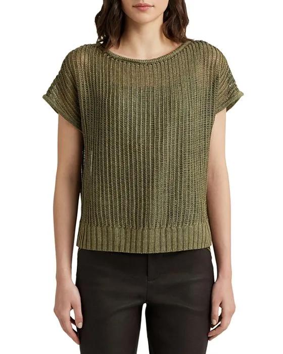Linen Blend Mesh Short Sleeve Sweater