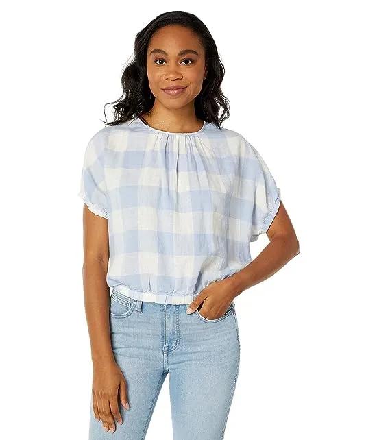 Linen-Blend Michele Bubble Top in Gingham Check