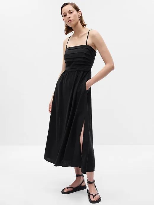Linen-Blend Midi Dress