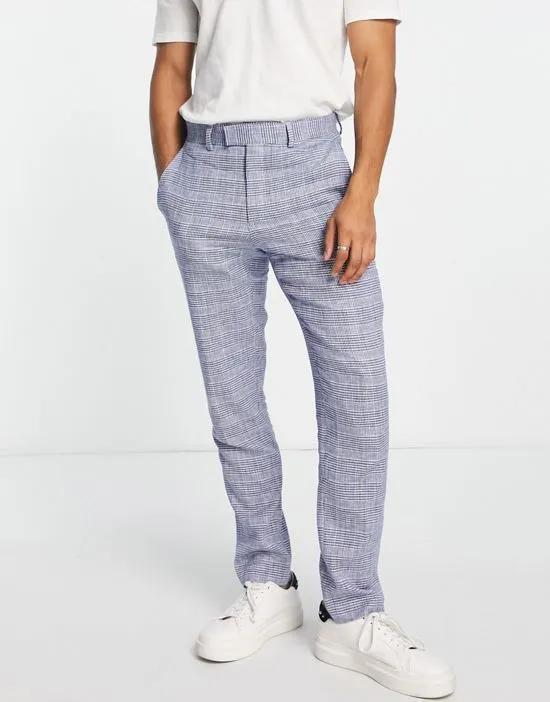 linen checked suit pants in gray