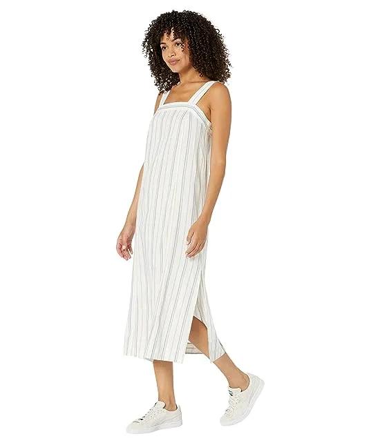 Linen-Cotton Princess-Seamed Midi Dress in Stripe