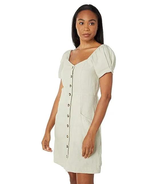 Linen-Cotton Puff-Sleeve Mini Dress