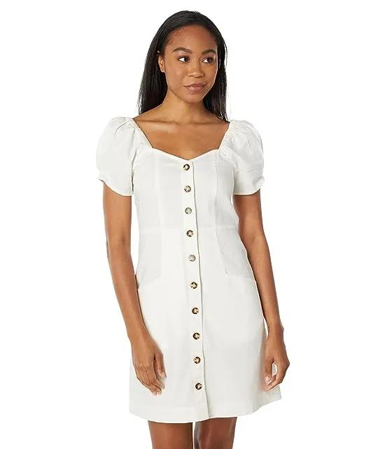 Linen-Cotton Puff-Sleeve Mini Dress