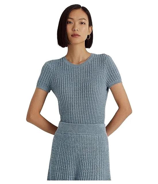 Linen-Cotton Short Sleeve Sweater