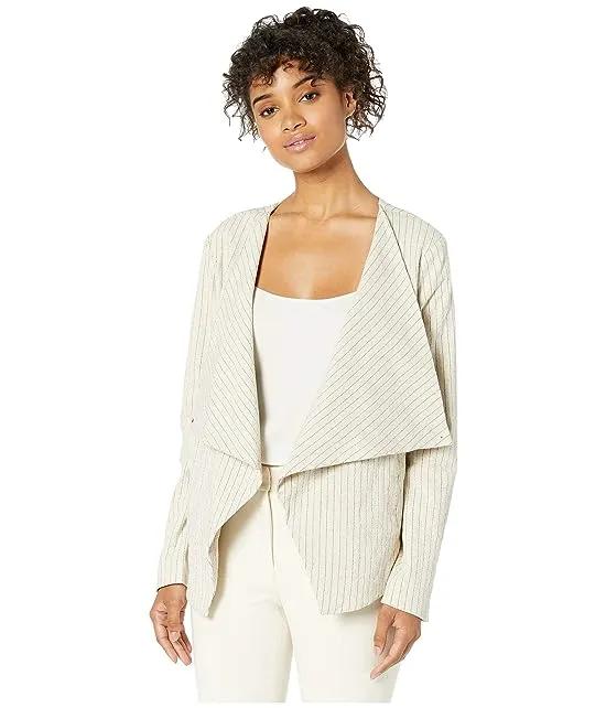 Linen Drape Front Pinstripe Jacket in All Natural