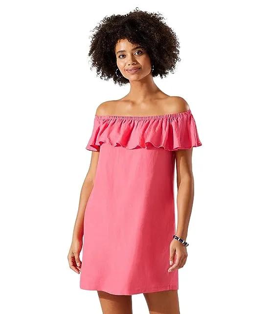 Linen Dye Off-the-Shoulder Dress Cover-Up