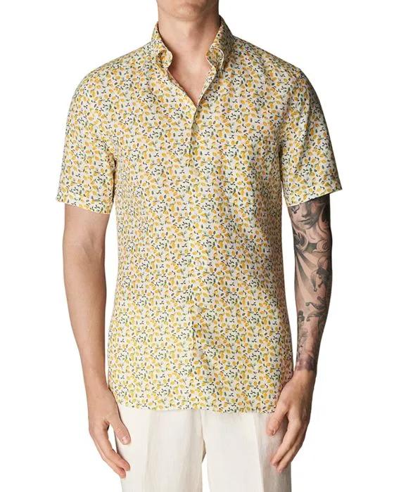 Linen Lemon Print Short Sleeve Slim Fit Shirt