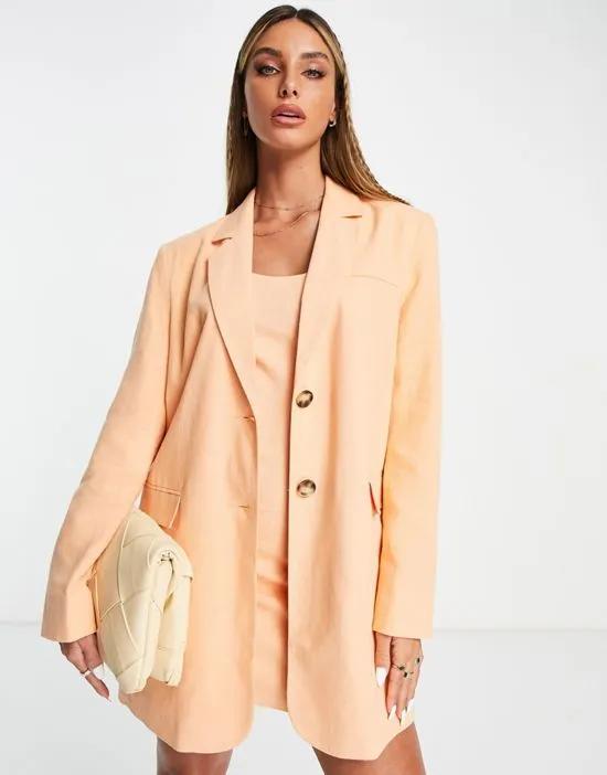linen longline suit blazer in peach