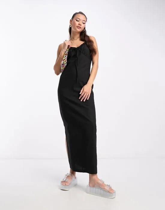 linen look cami maxi dress with tie front