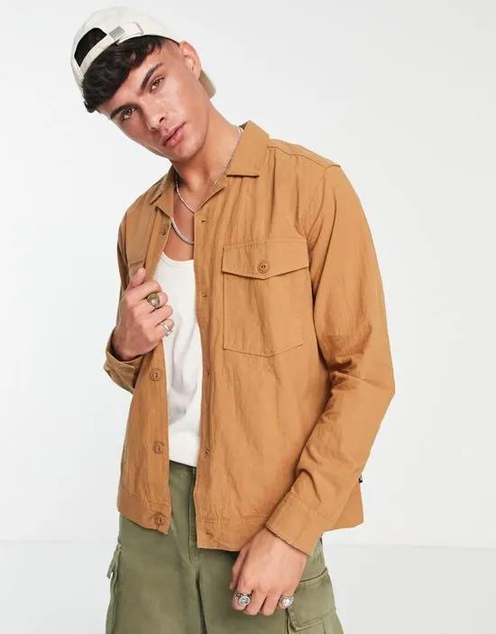 linen mix overshirt with chest pockets in brown