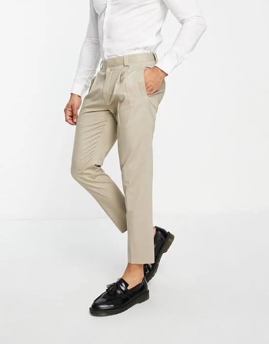 linen mix tapered pants in stone