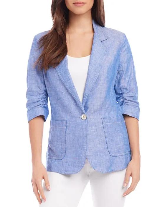 Linen Ruched Sleeve Jacket