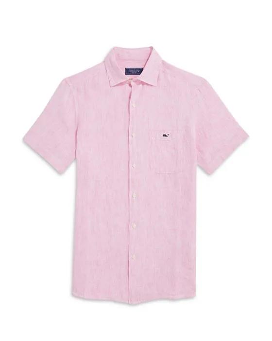 Linen Short Sleeve Button Front Printed Shirt