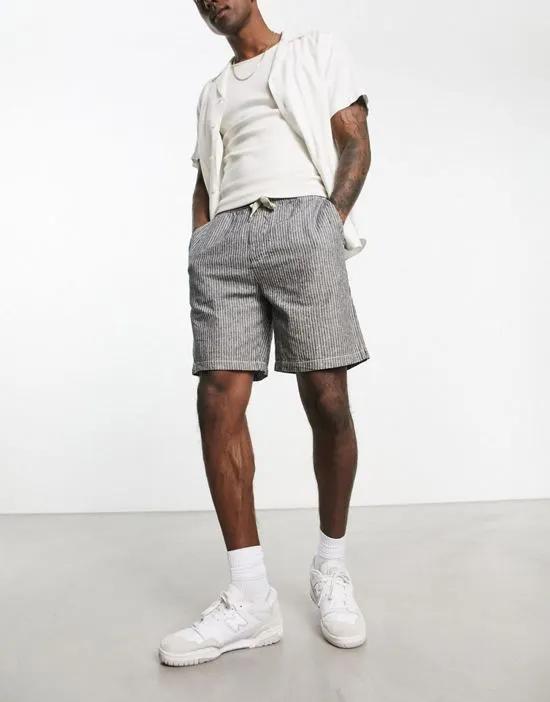 linen shorts in gray micro stripe