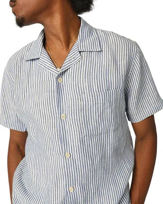 Linen Stripe Regular Fit Button Down Camp Shirt 