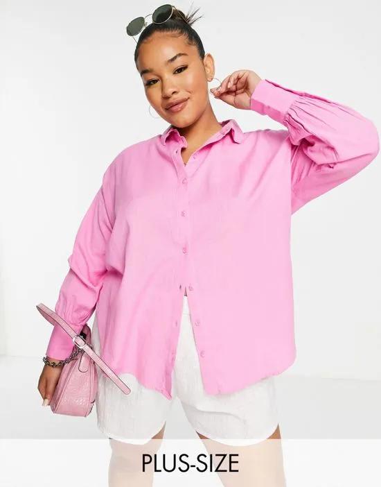 linen touch oversized shirt in pink
