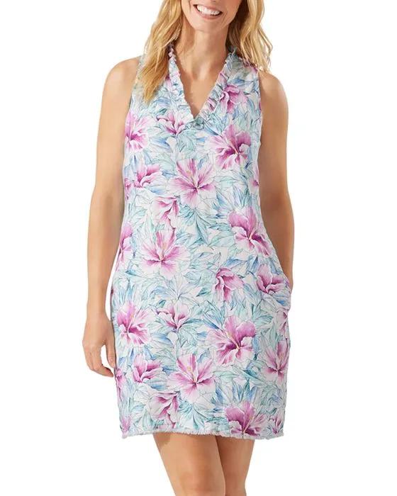 Linen Tropical Floral Print Shift Dress