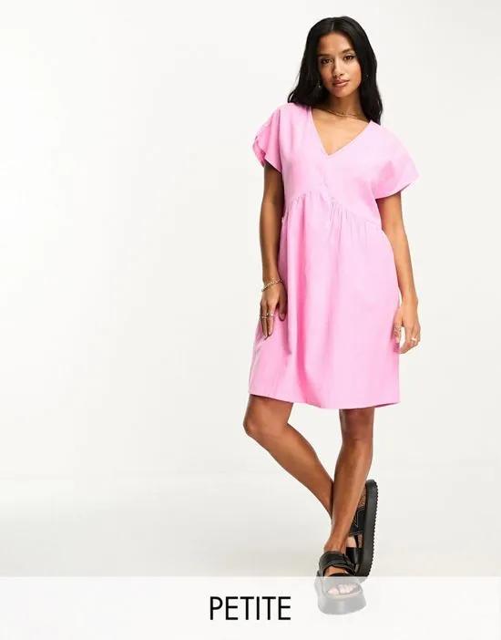 linen v-neck mini dress in pink