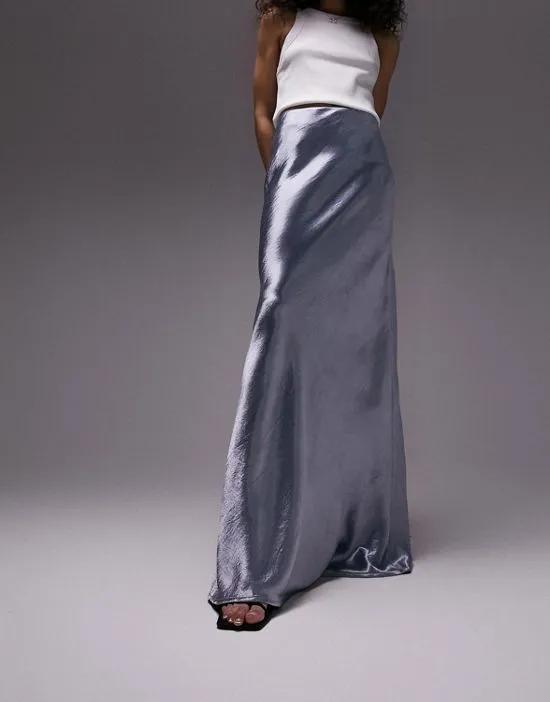 liquid look flood length maxi skirt in light blue