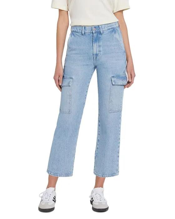 Logan Cargo High Rise Ankle Straight Jeans in Airwave