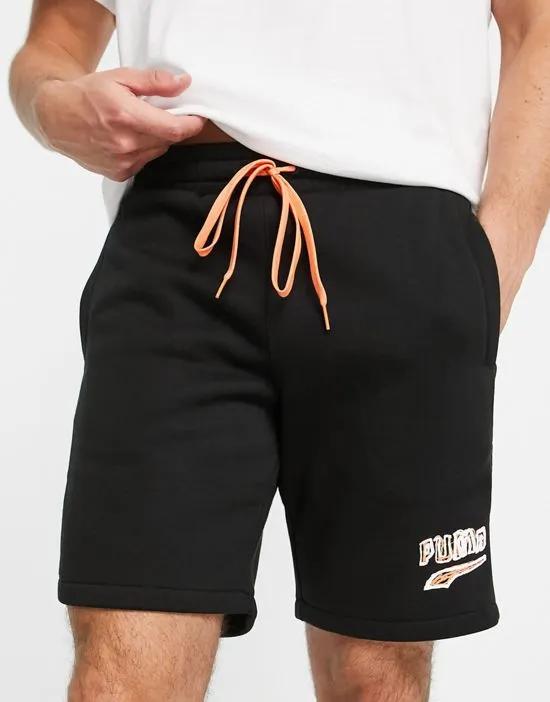 logo jersey shorts in black and orange