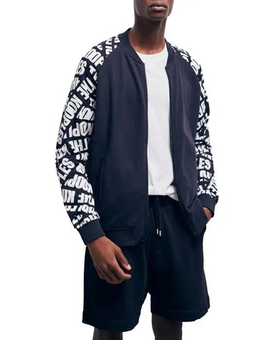 Logo Sleeve Zip Front Fleece Jacket
