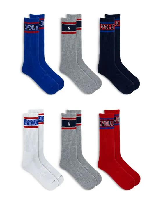 Logo Stripe Crew Socks, Pack of 6 