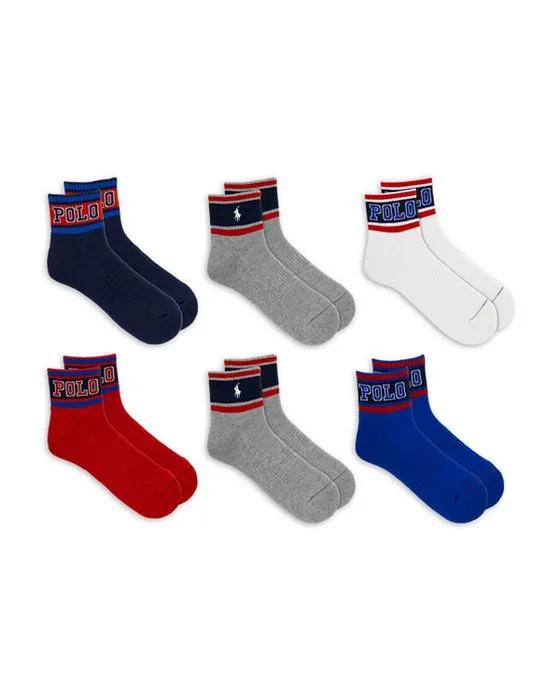 Logo Stripe Quarter Socks, Pack of 6