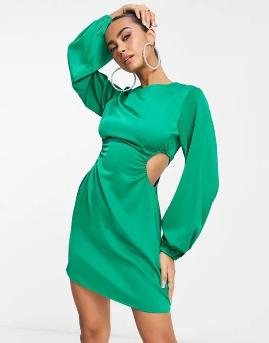 Lola May satin cut out side mini dress in green