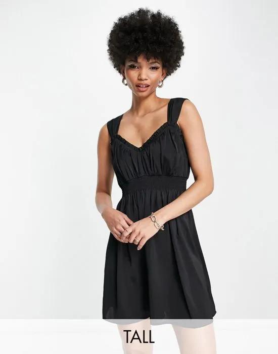 Lola May Tall satin built up shoulder aline mini dress in black