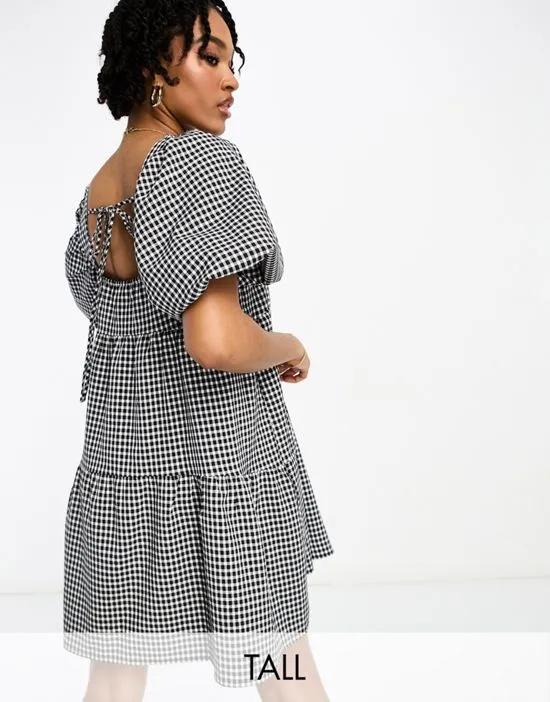 Lola May Tall square neck tiered mini smock dress in gingham