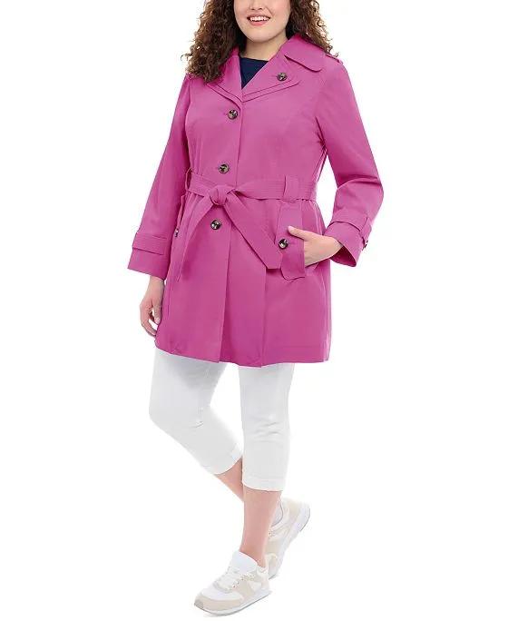 London Fog Women's Plus Size Hooded Belted Water-Resistant Coat