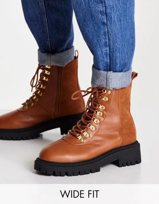 London Rebel wide fit chunky hiker ankle boots in tan