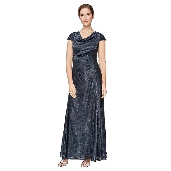 Long A-Line Metallic Knit Gown