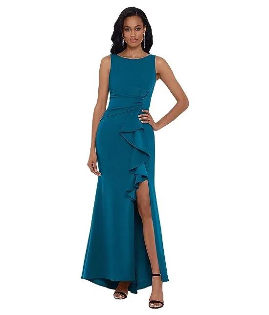 Long Boatneck Crepe Gown