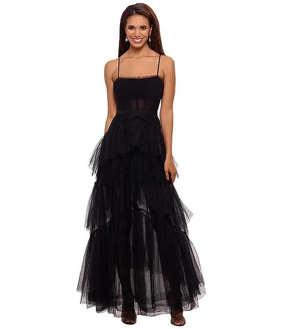 Long Corset Tiered Mesh Illusion Gown