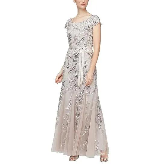 Long Embroidered Dress with Godet