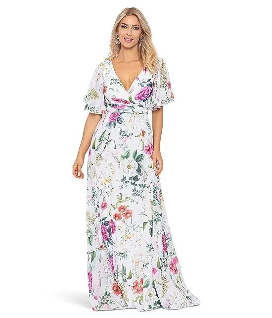 Long Floral Flare Sleeve Dress