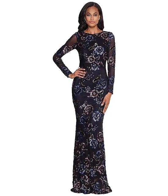 Long Long Sleeve Floral Sequin Gown