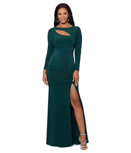 Long Ruched Dress with Cutouts