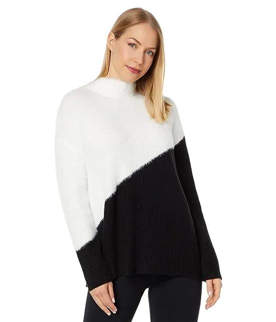 Long Sleeve Asymmetrical Color-Block Crew Neck Sweater