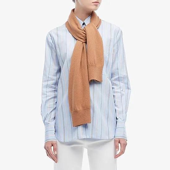 Long Sleeve Button-Down Shirt w/ Knit Scarf Combo